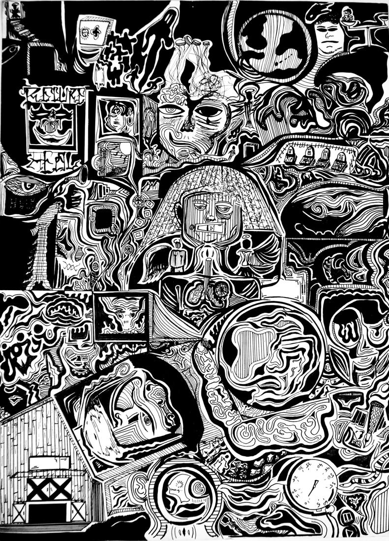 Ink Study, a detailed black and white drawing by LNH